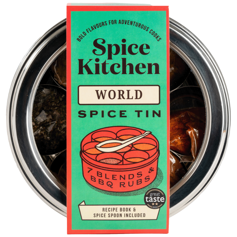 World Spice Tin With 7 Spices & Blends with Silk Sari Wrap