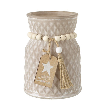 MOTTLED GLASS JAR WITH BEADS & STAR TAG