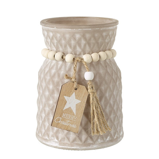 MOTTLED GLASS JAR WITH BEADS & STAR TAG