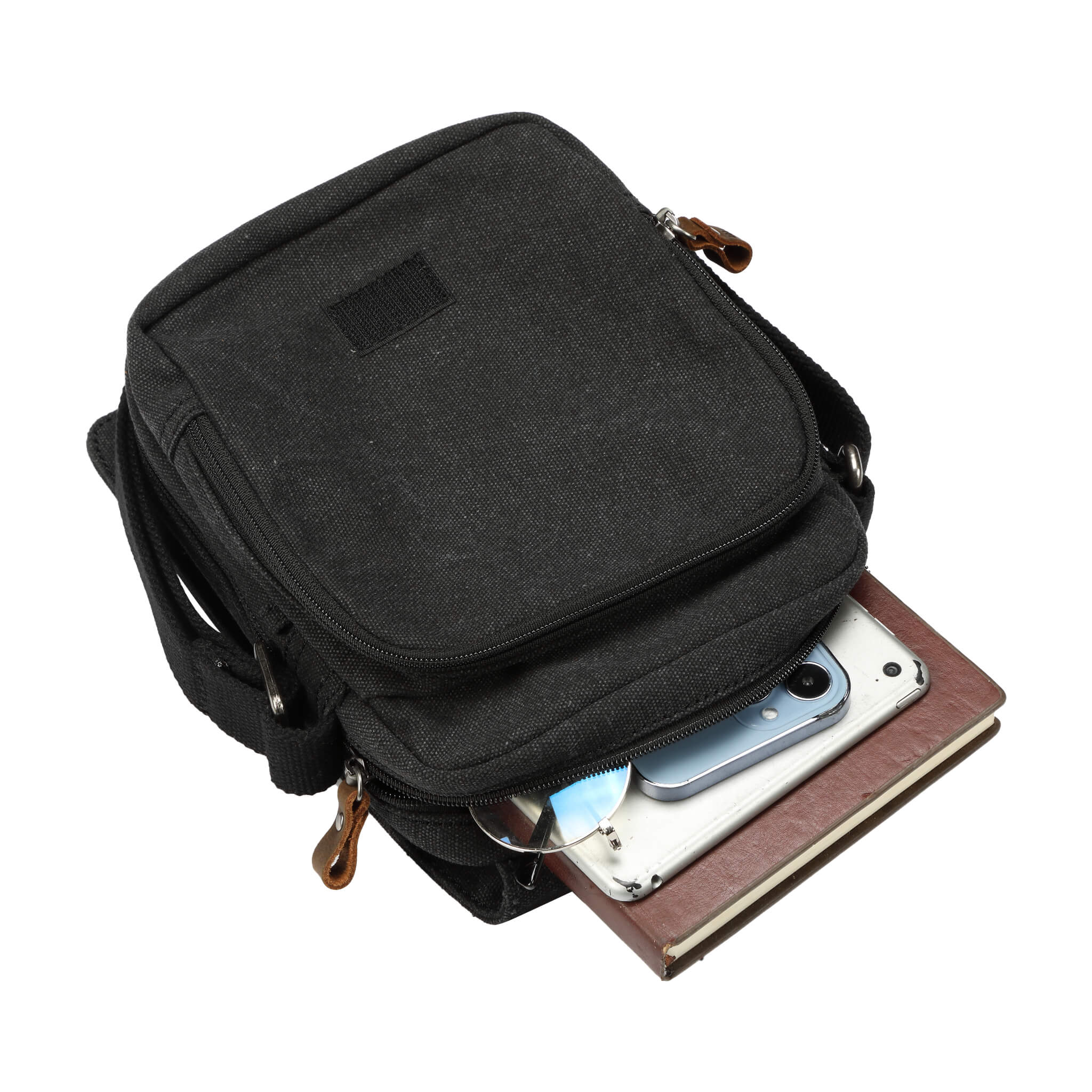 Canvas Flap Crossbody Bag | TRP0239 Black Stone Wash