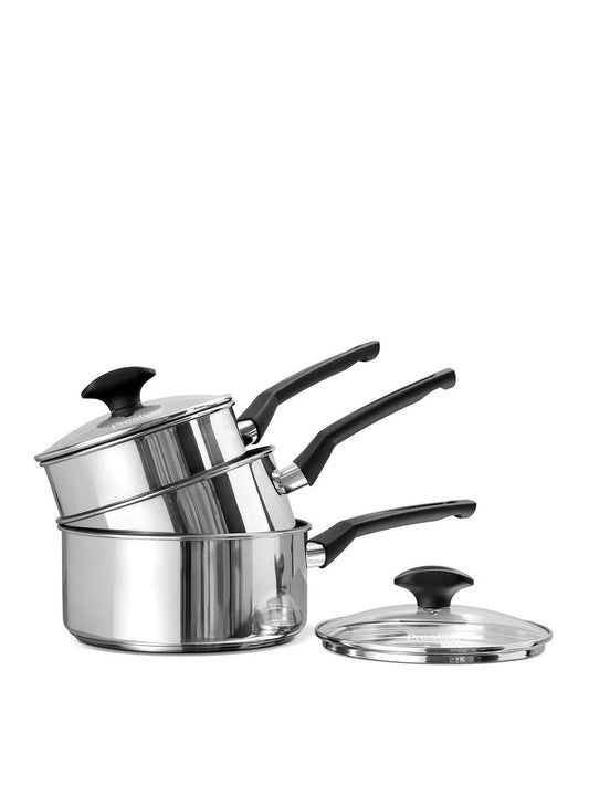 Scratch Guard Non Stick Stainless Steel 3 Piece Saucepan Set - RUTHERFORD & Co