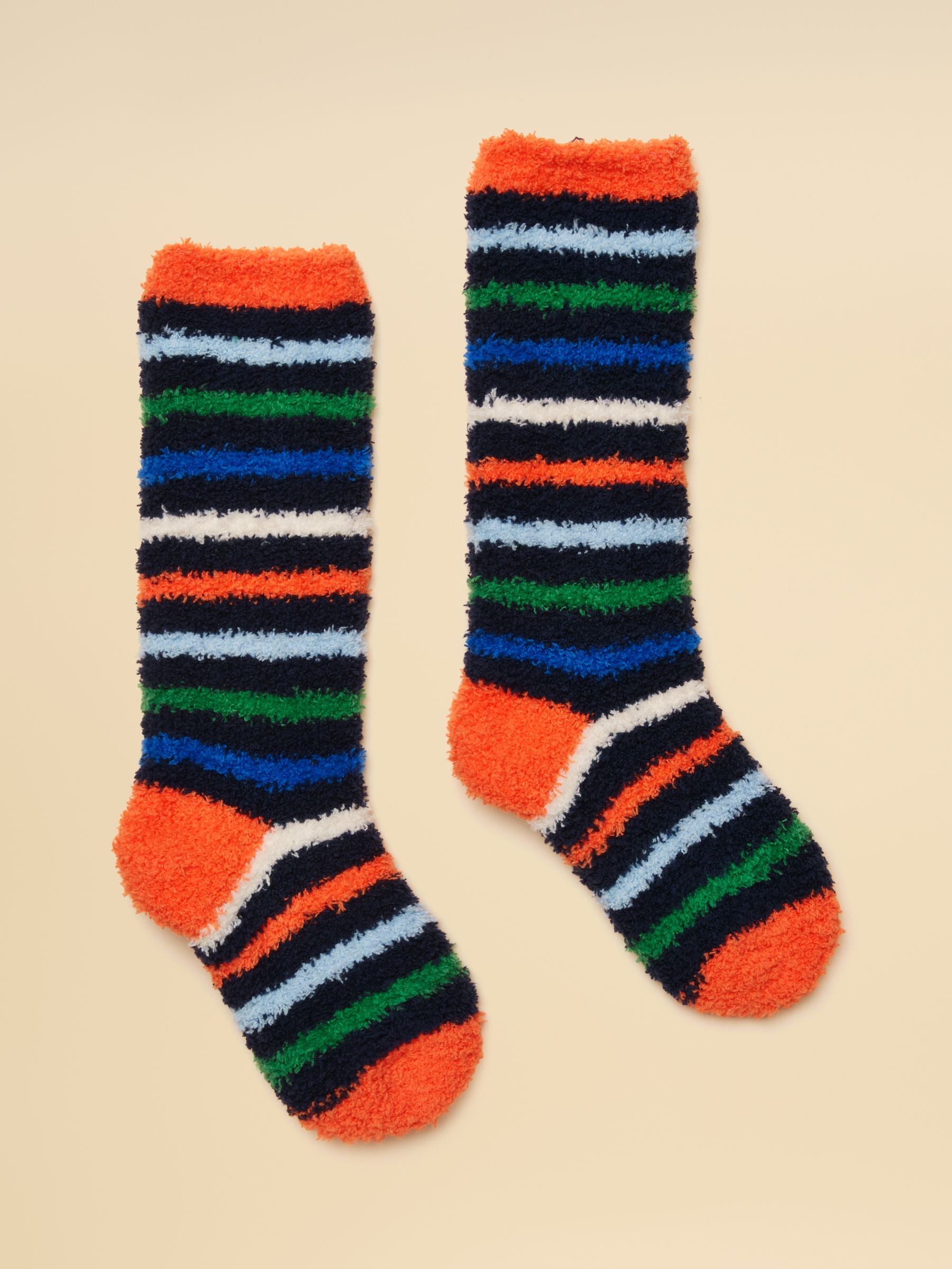 Kids Fluffy Navy Stripe Socks