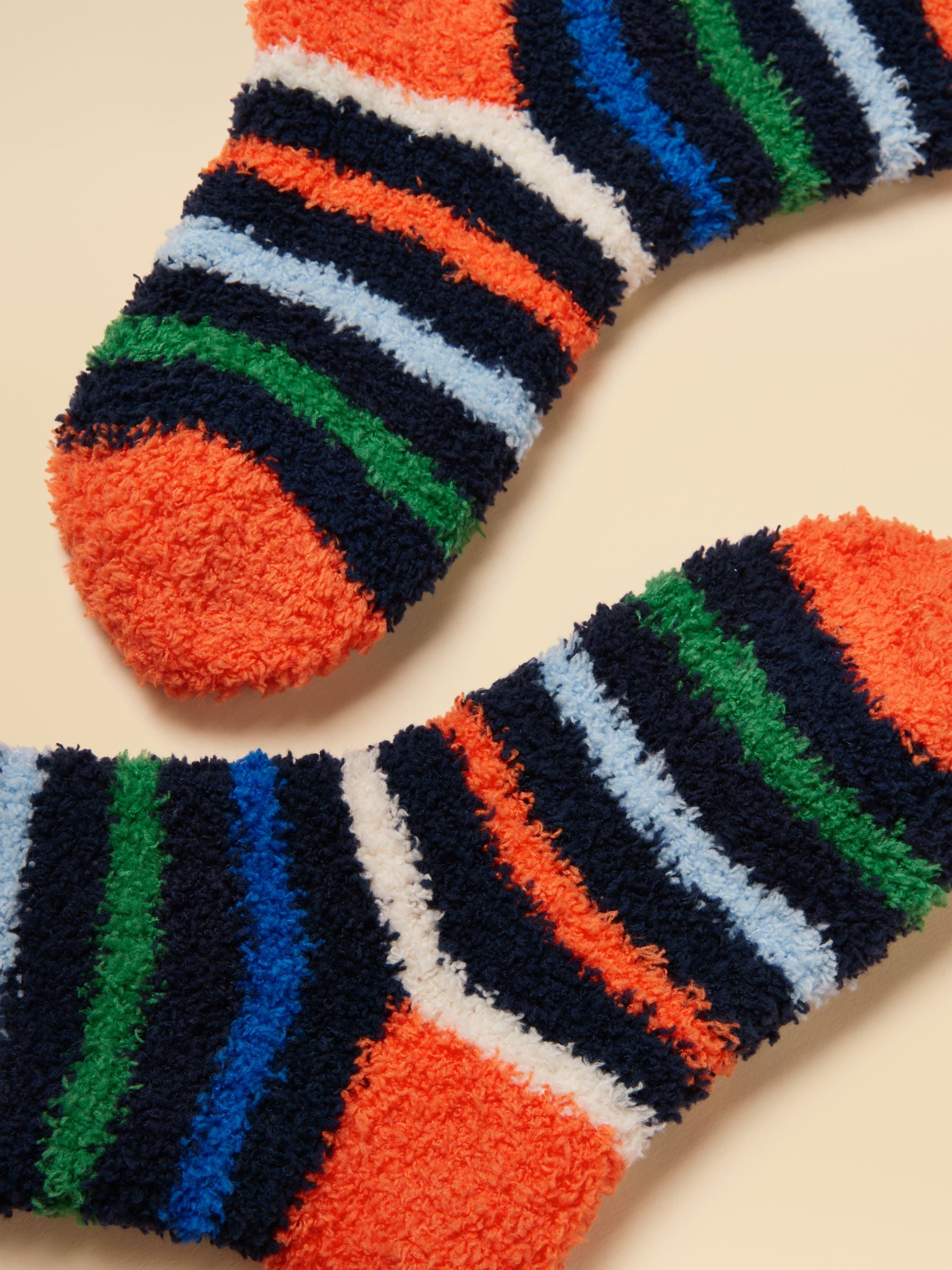 Kids Fluffy Navy Stripe Socks