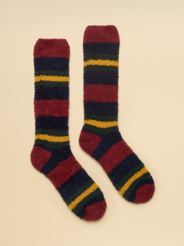 Fluffy Red & Navy Stripe Socks