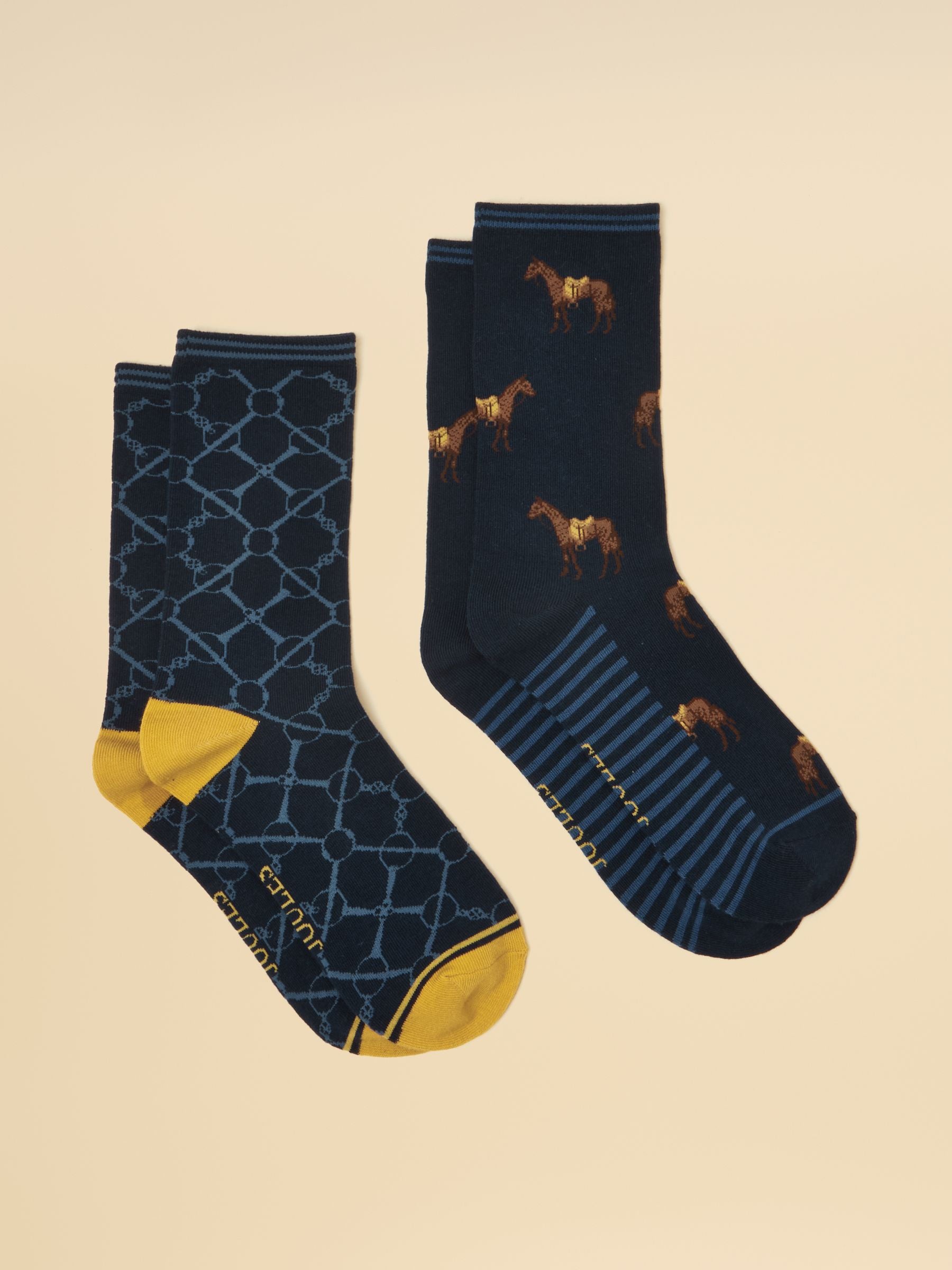 Women's Everyday Navy Horse Cotton Blend Socks 2 Pack