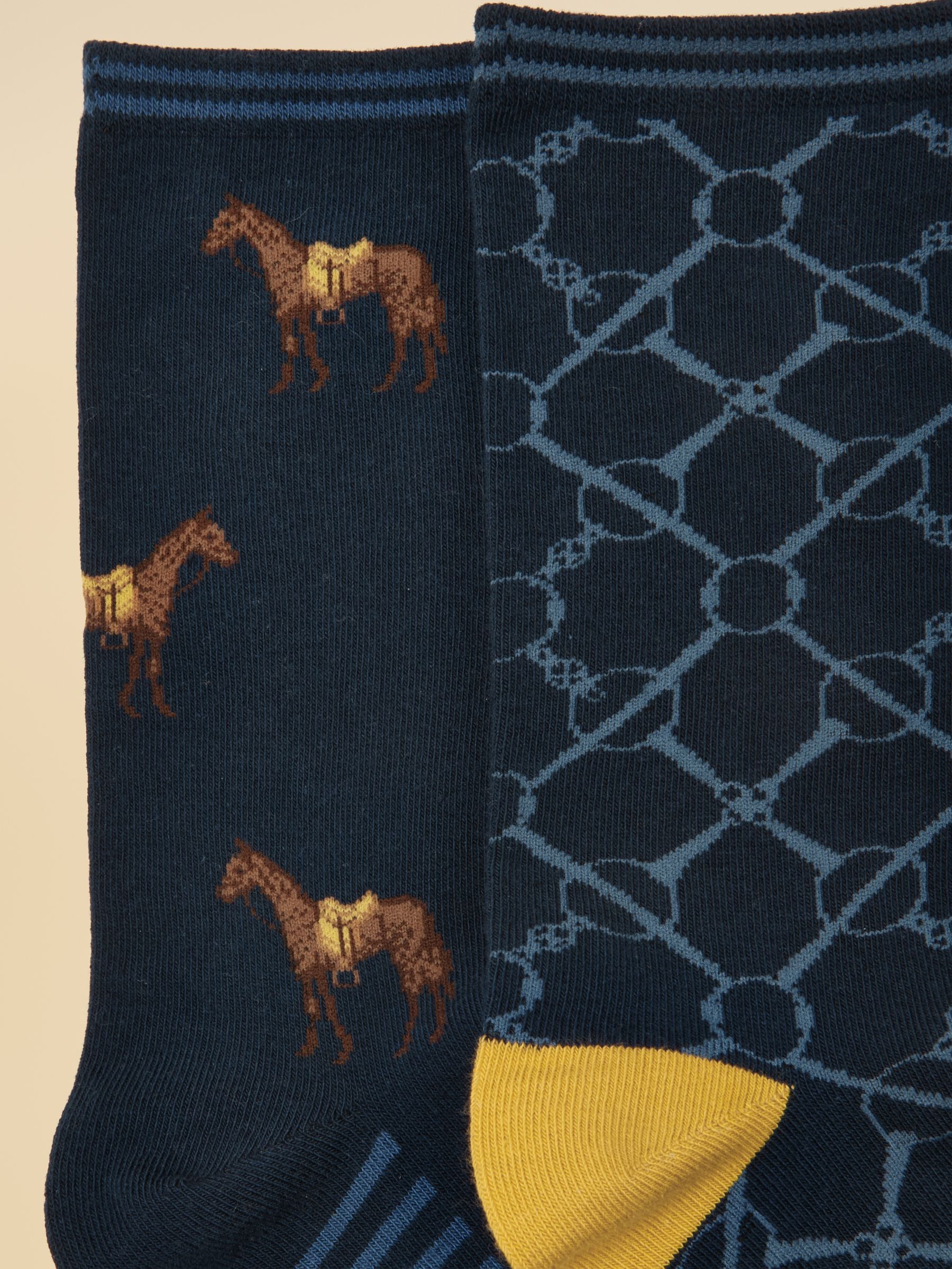 Women's Everyday Navy Horse Cotton Blend Socks 2 Pack