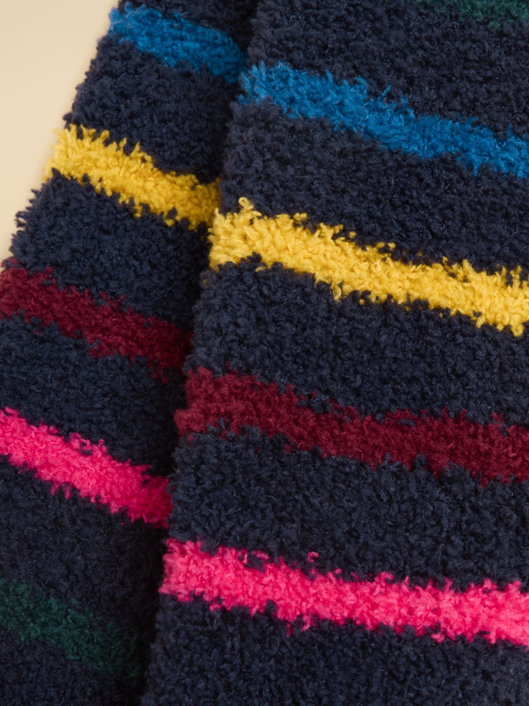 Women's Fluffy Navy Multi Stripe Socks (Size 4–8)