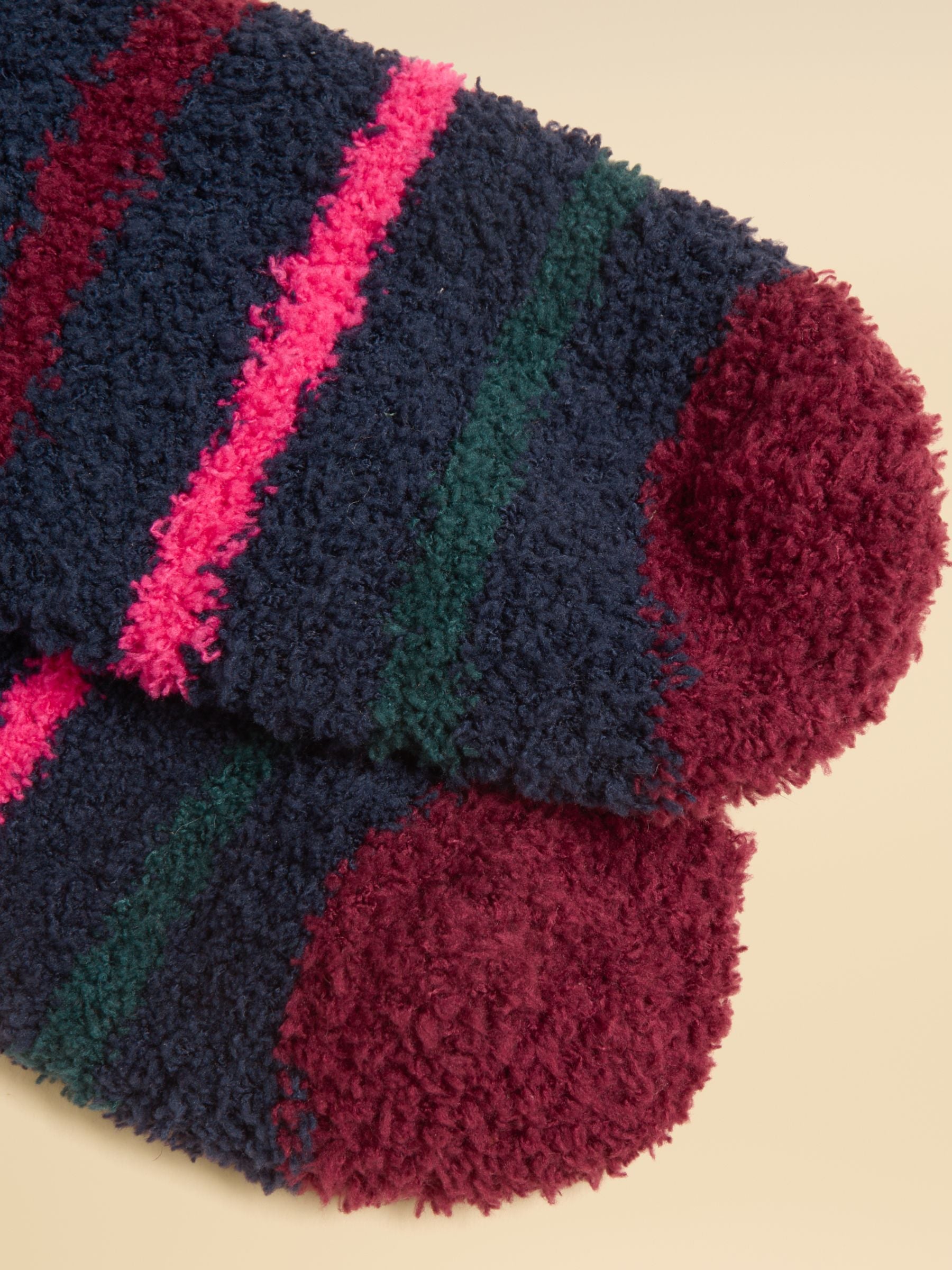 Women's Fluffy Navy Multi Stripe Socks (Size 4–8)