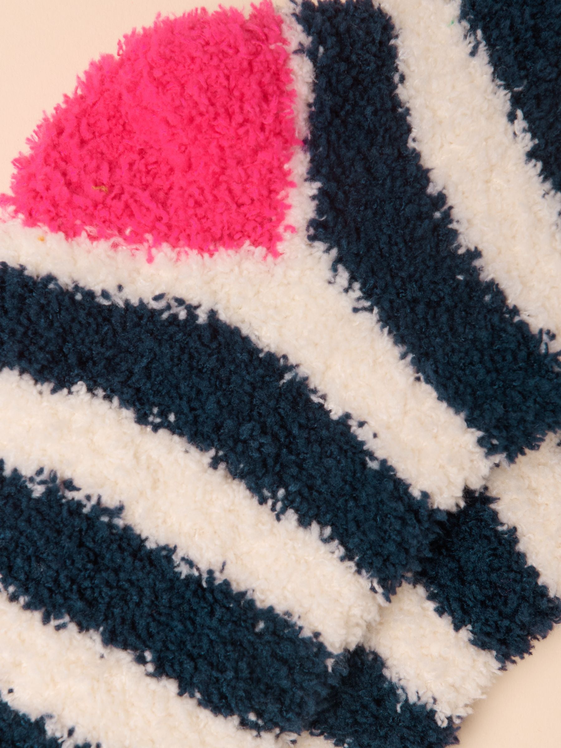 Women's Fluffy Navy Cream Stripe Socks (Size 4–8)