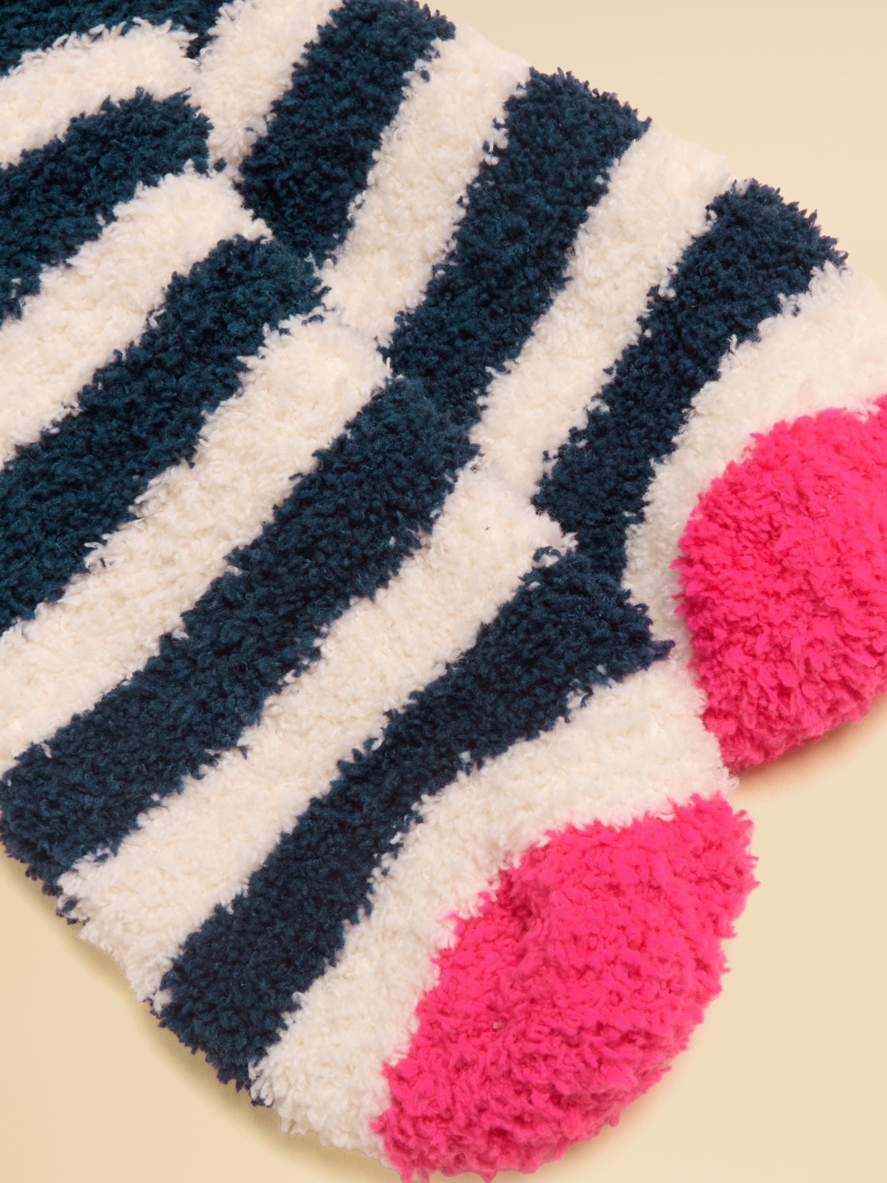 Women's Fluffy Navy Cream Stripe Socks (Size 4–8)