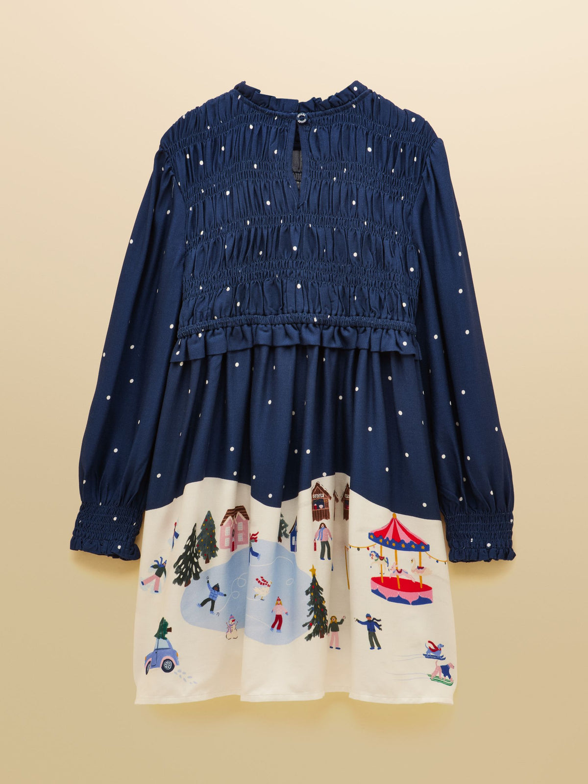 Long Sleeve Shirred Dress - Navy Blue
