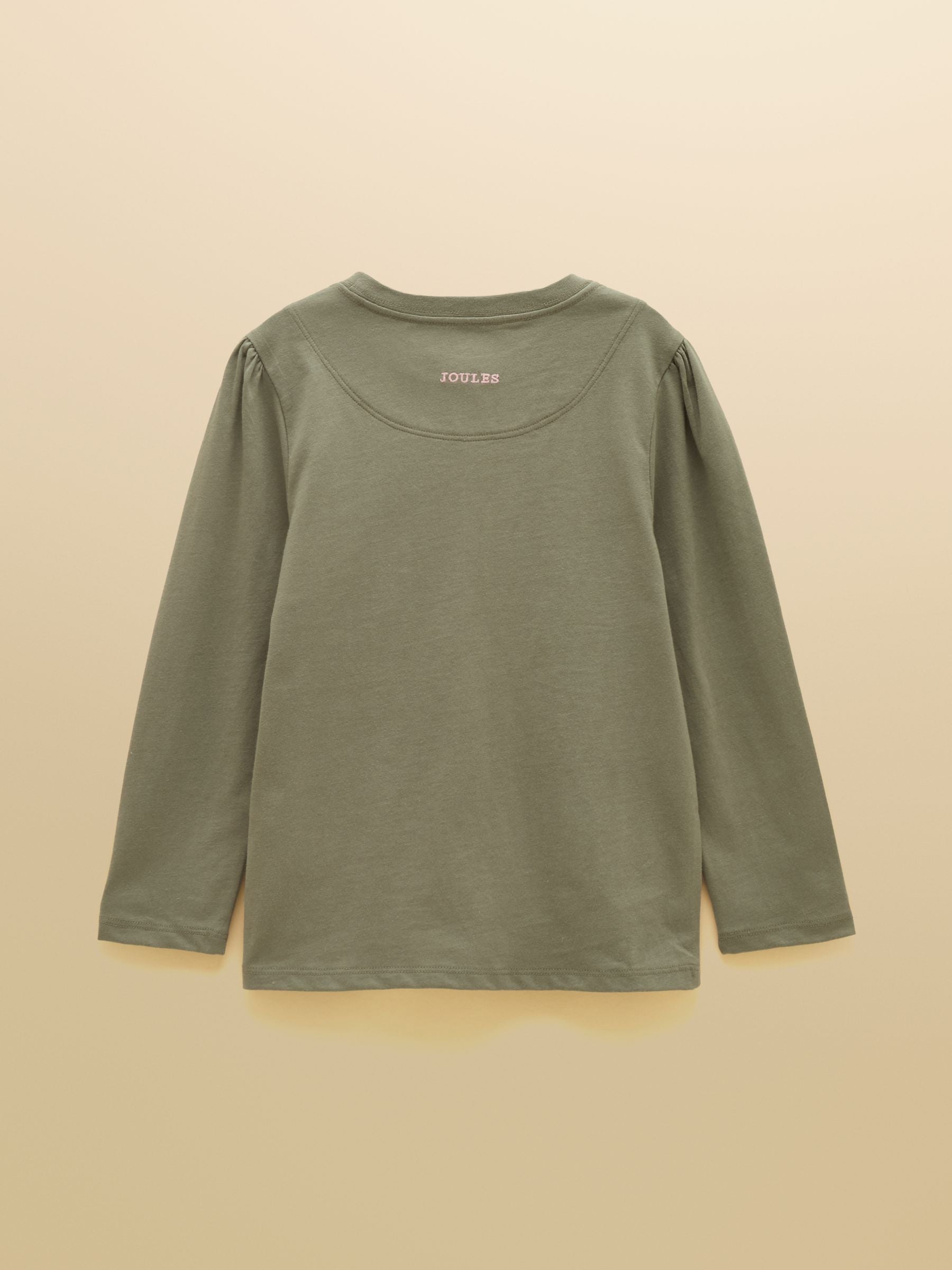 Girls' Ava Khaki Green Applique Long Sleeve Top