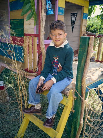 Boys' Jonty Fox Intarsia Knit Jumper - Green