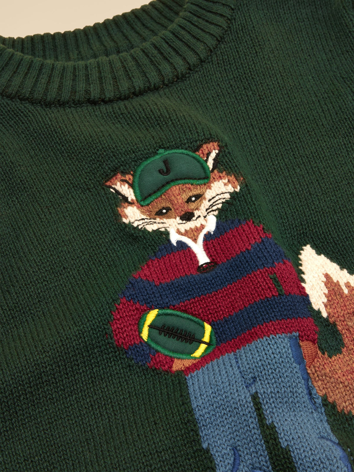 Boys' Jonty Fox Intarsia Knit Jumper - Green