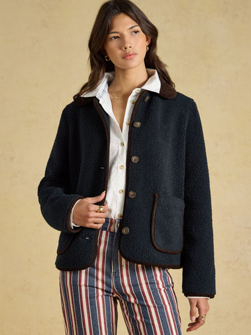 Sadie Navy Button Through Fleece Jacket