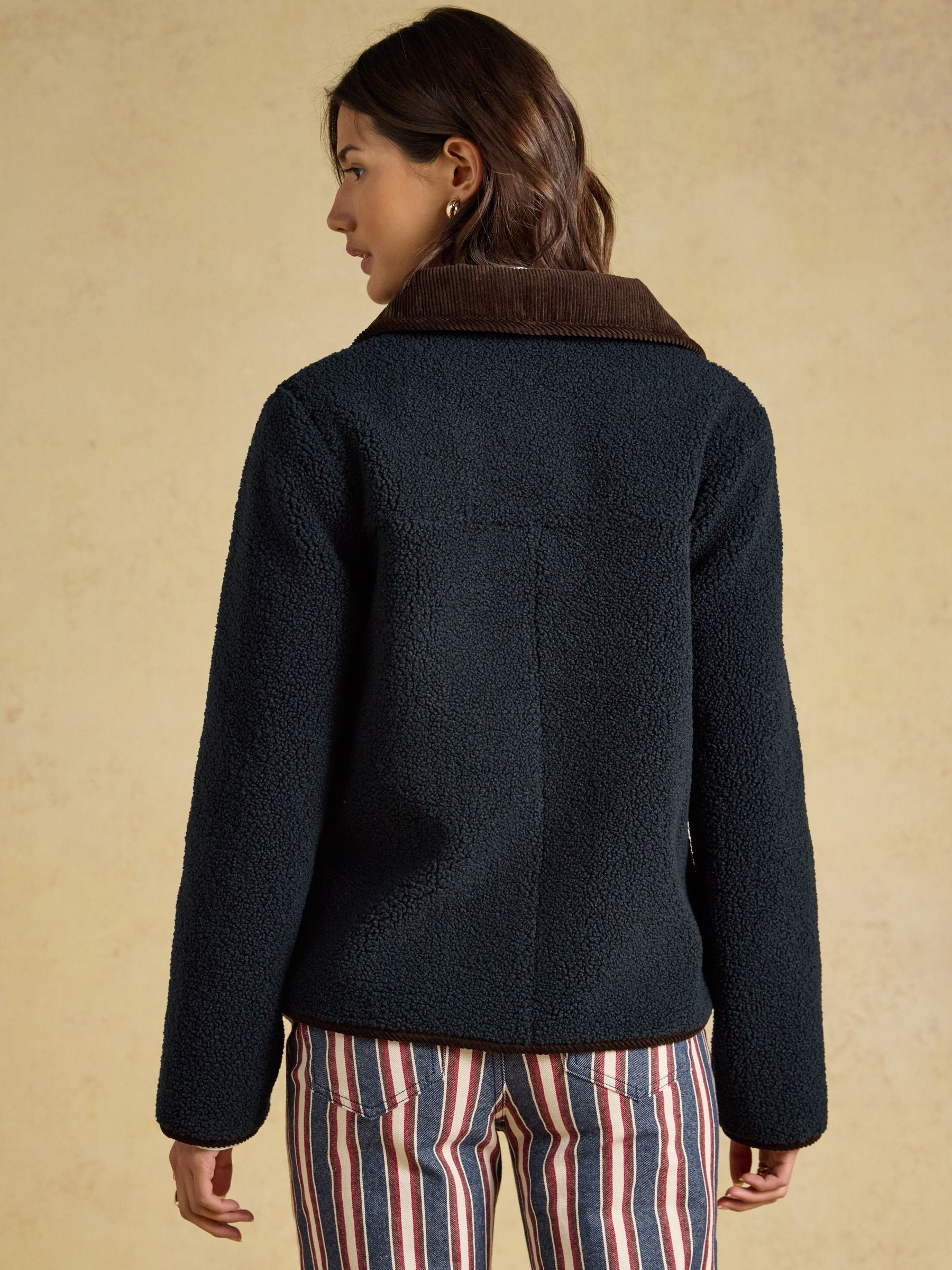 Sadie Navy Button Through Fleece Jacket
