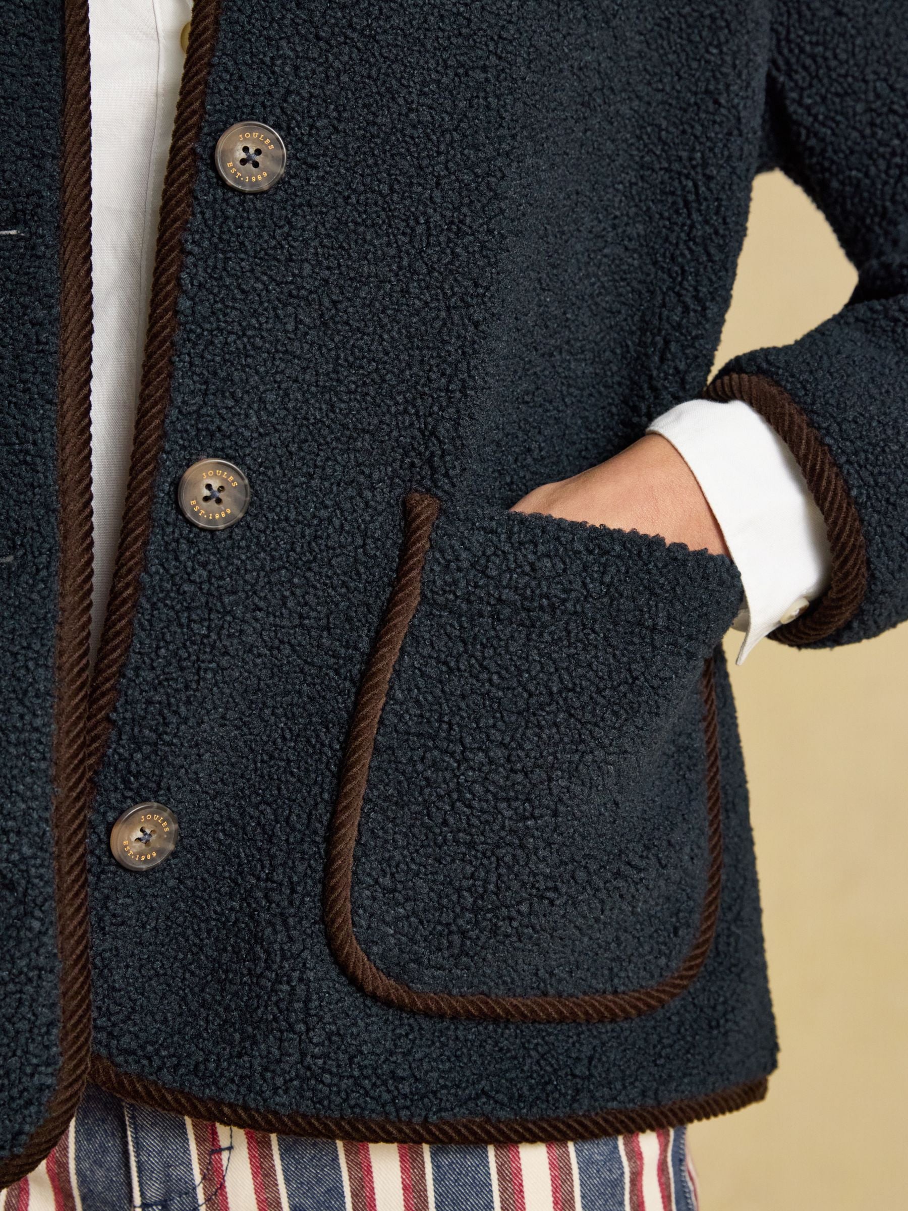 Sadie Navy Button Through Fleece Jacket