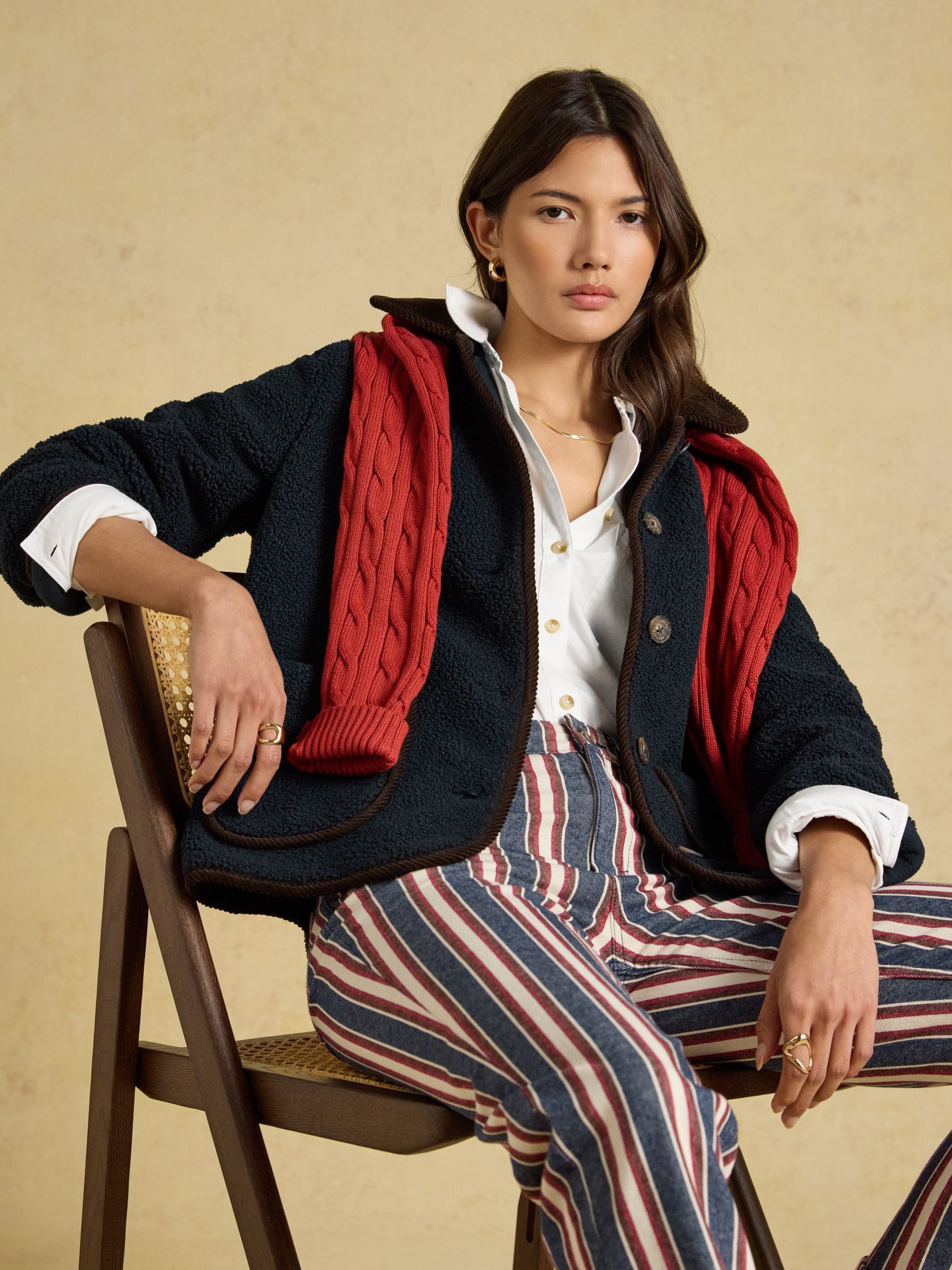 Sadie Navy Button Through Fleece Jacket