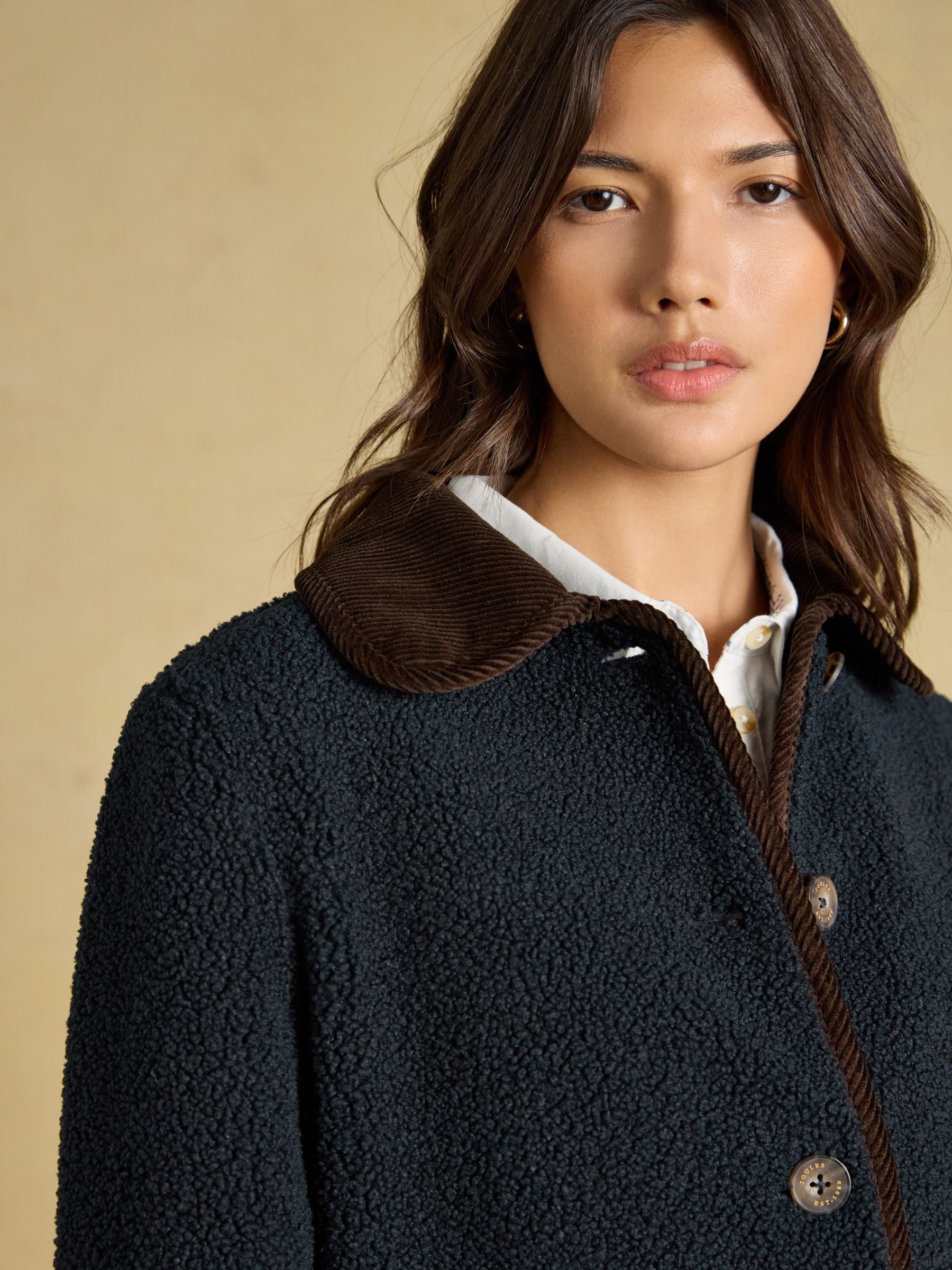 Sadie Navy Button Through Fleece Jacket