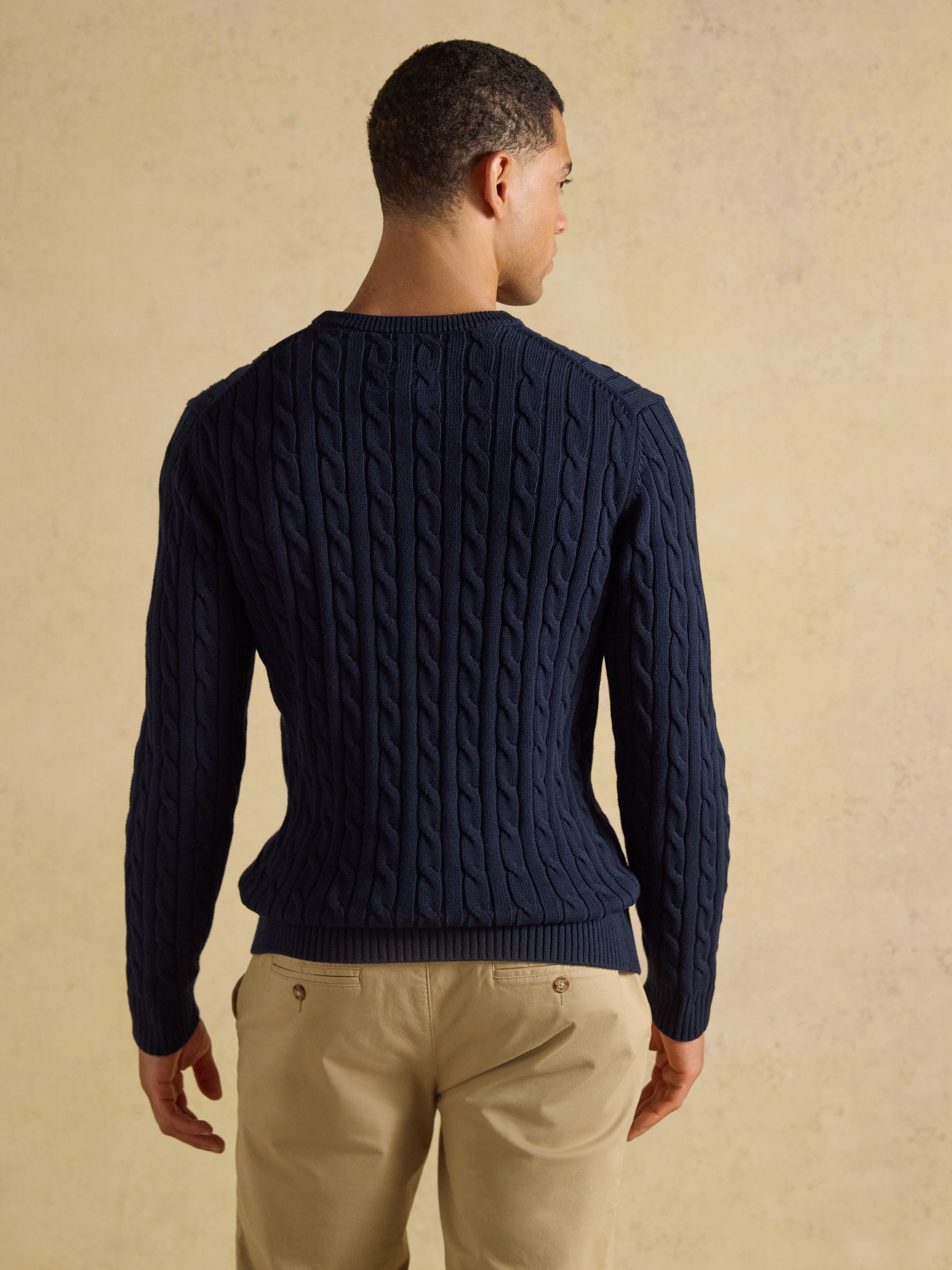 Navy Crew Neck Cotton Cable Knit Jumper