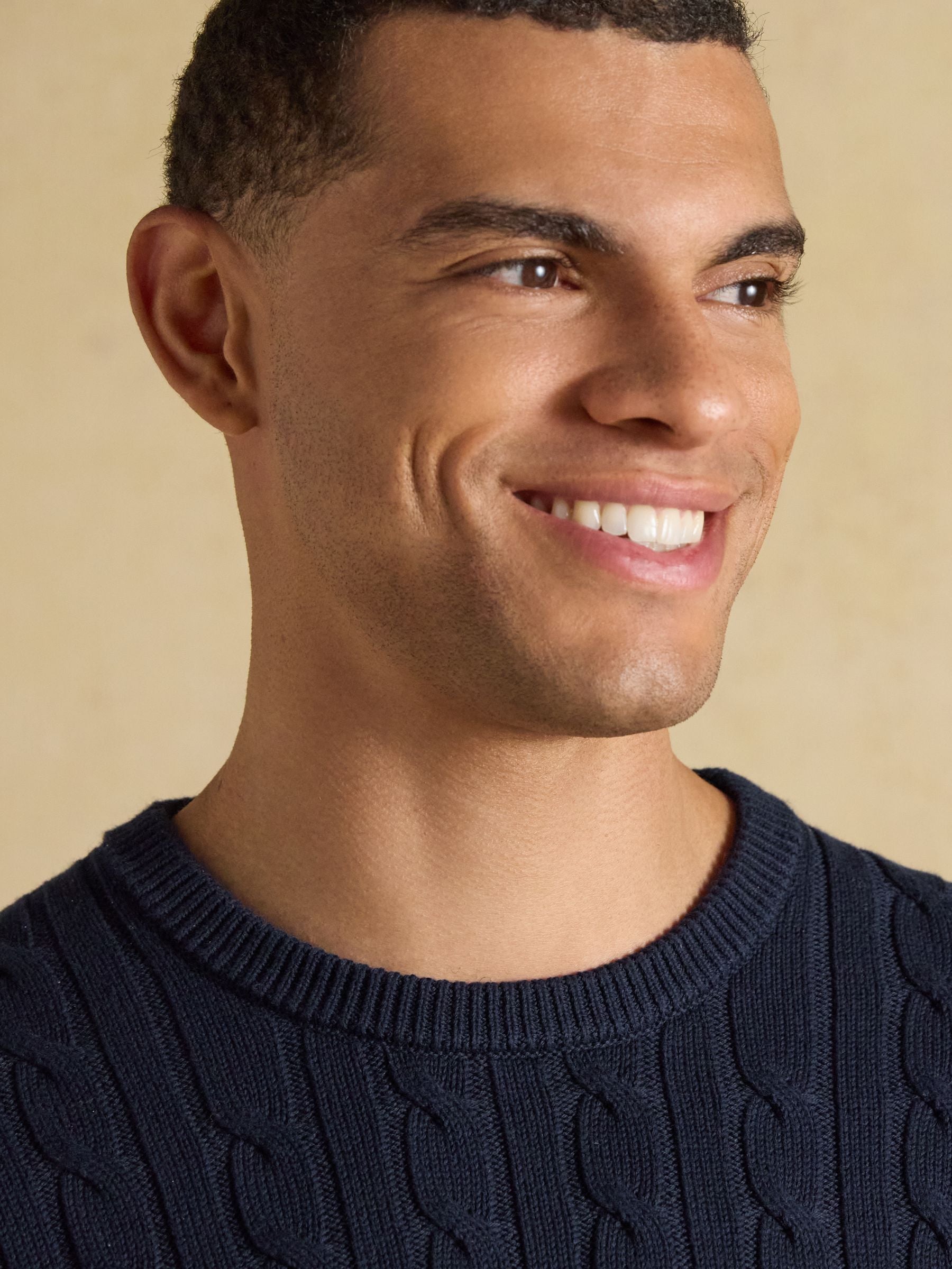 Navy Crew Neck Cotton Cable Knit Jumper