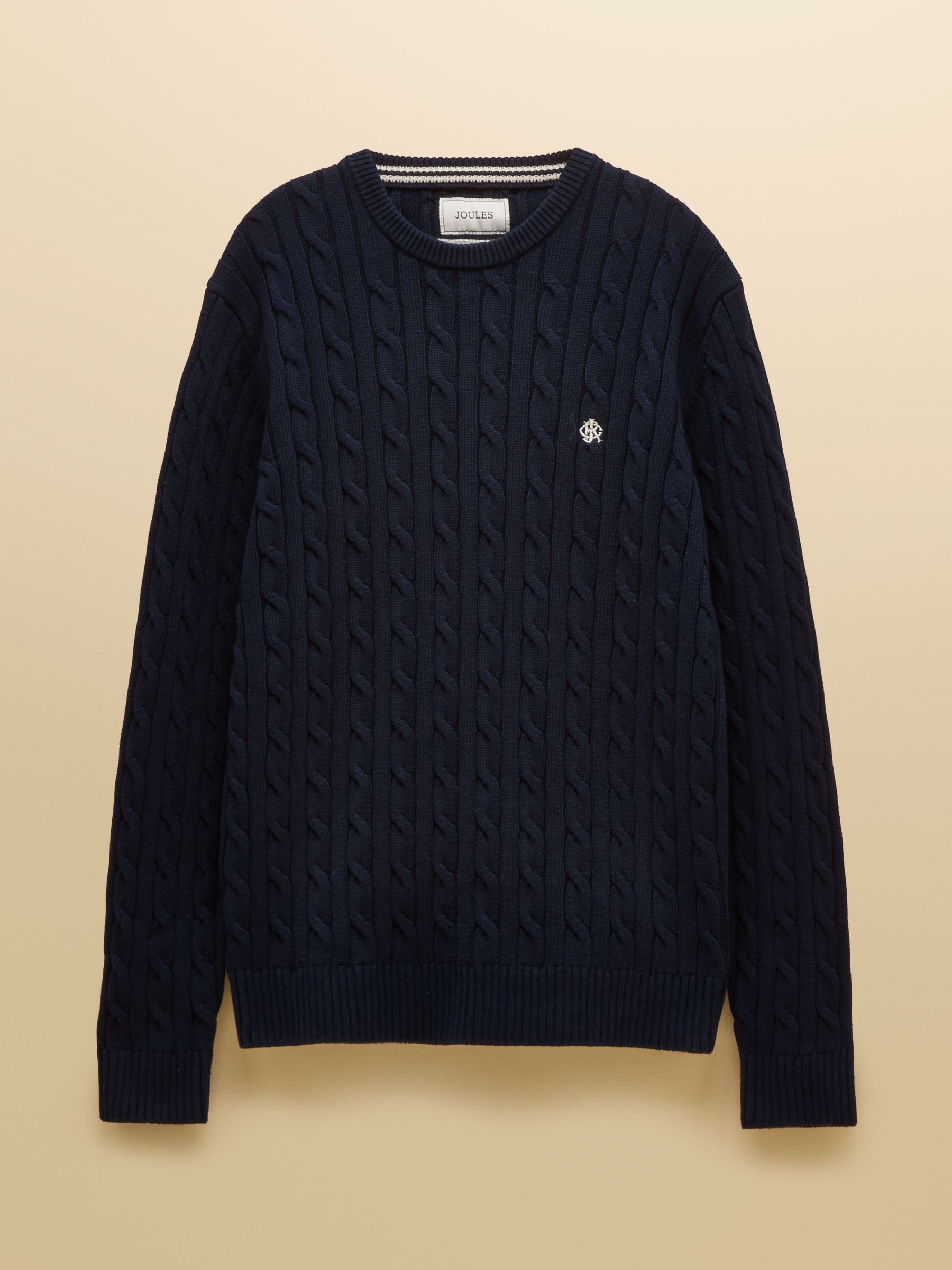 Navy Crew Neck Cotton Cable Knit Jumper