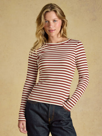 Sophie Russet Striped Long Sleeve Ribbed Fitted T-Shirt