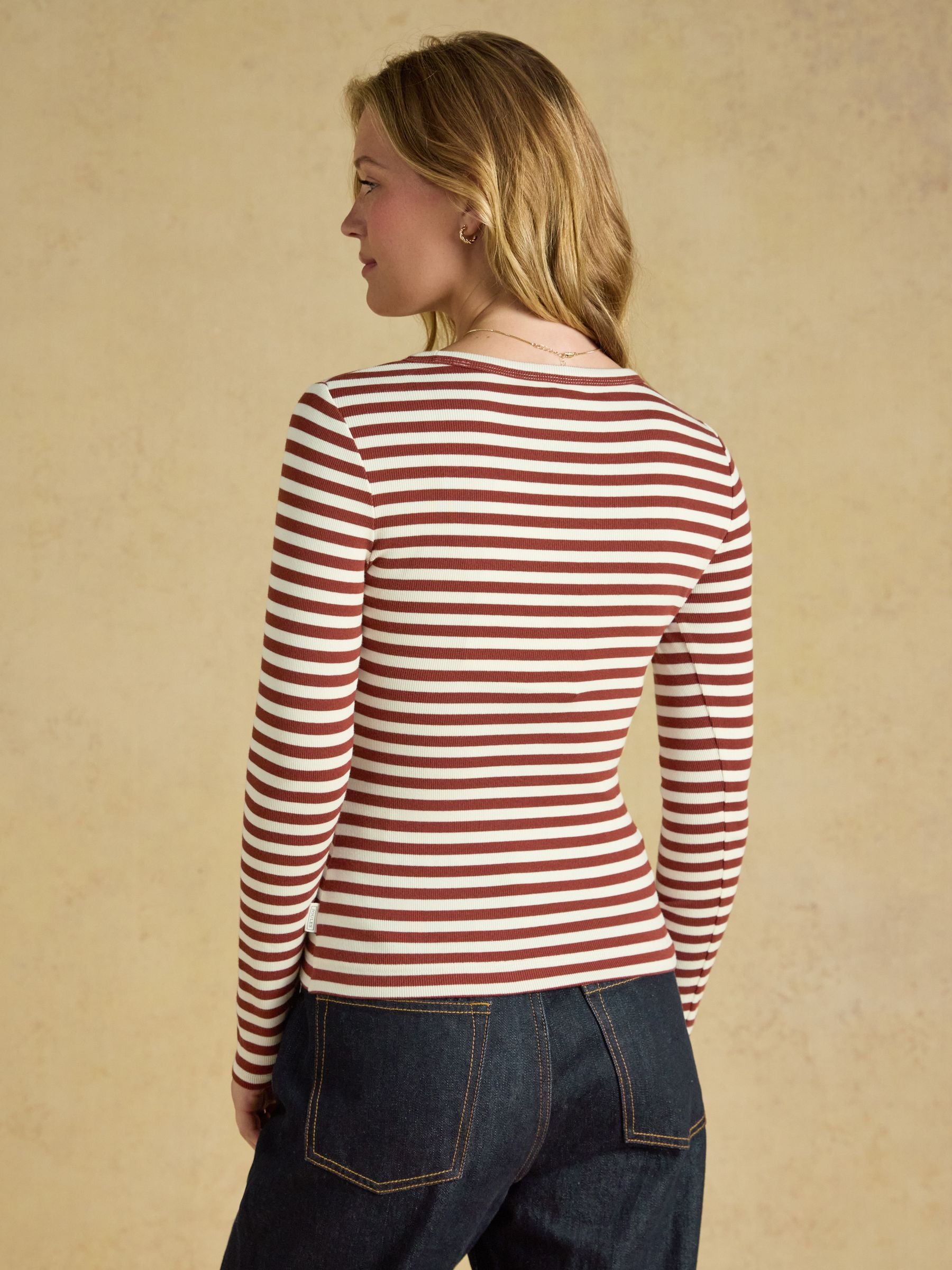 Sophie Russet Striped Long Sleeve Ribbed Fitted T-Shirt