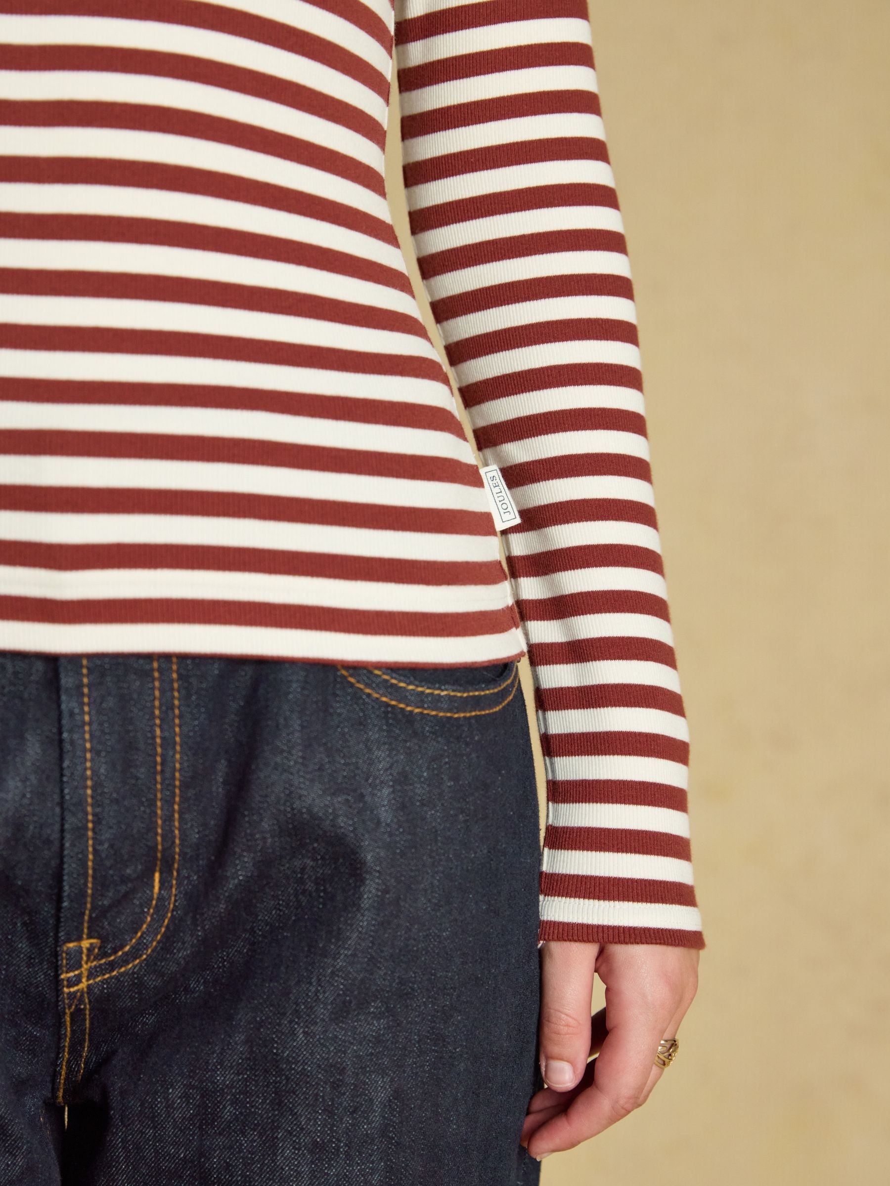 Sophie Russet Striped Long Sleeve Ribbed Fitted T-Shirt