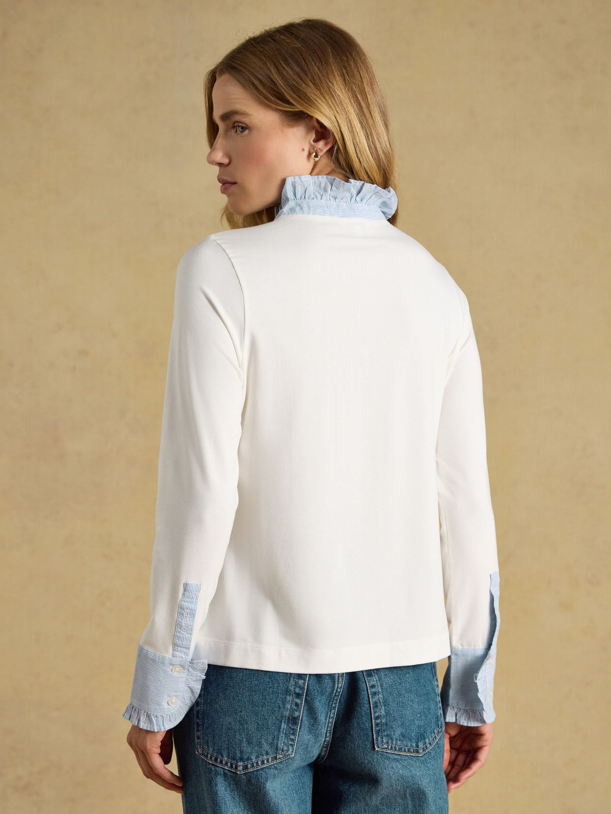 Lace Insert Jersey Shirt - Blue/White