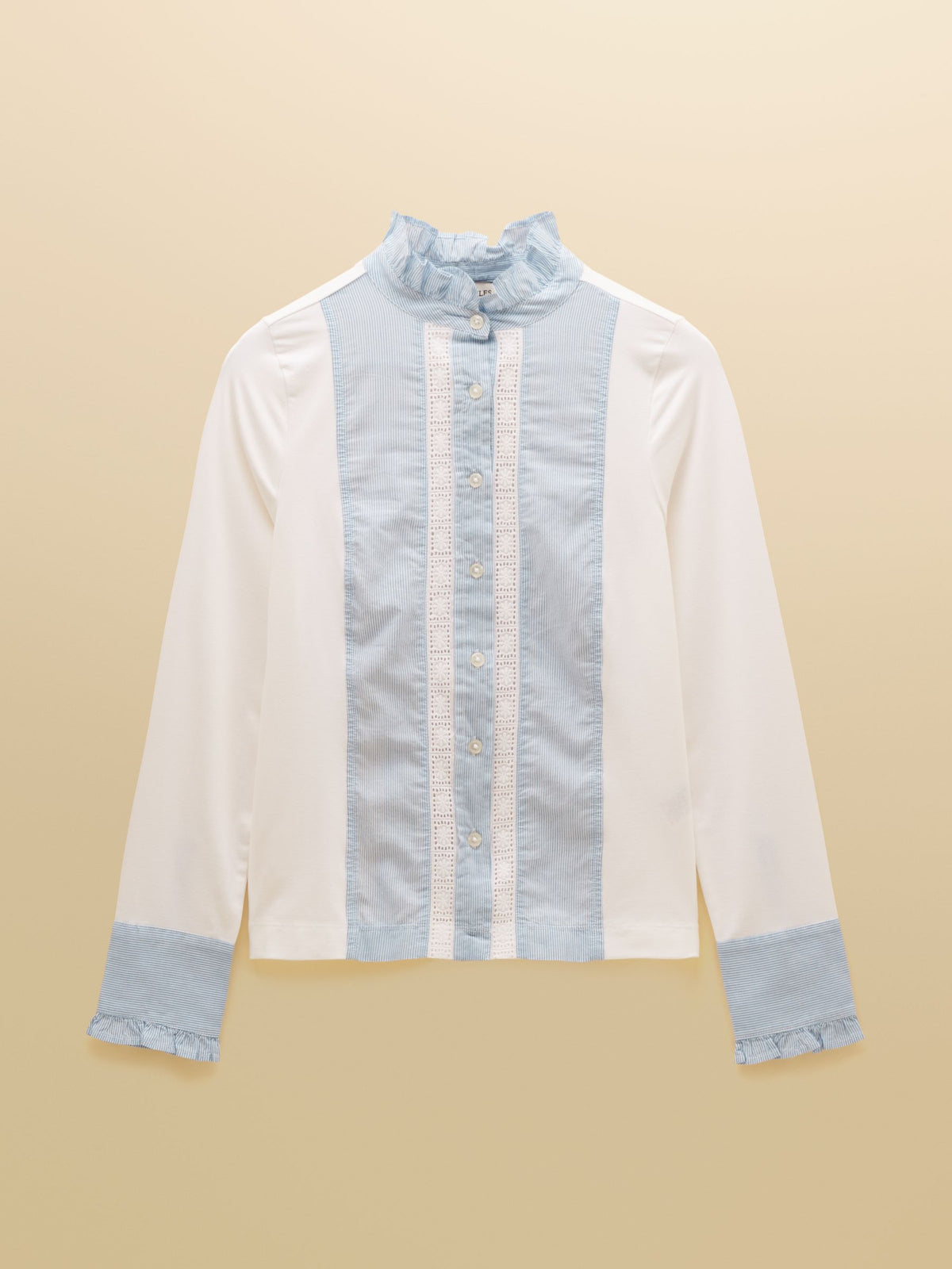 Lace Insert Jersey Shirt - Blue/White