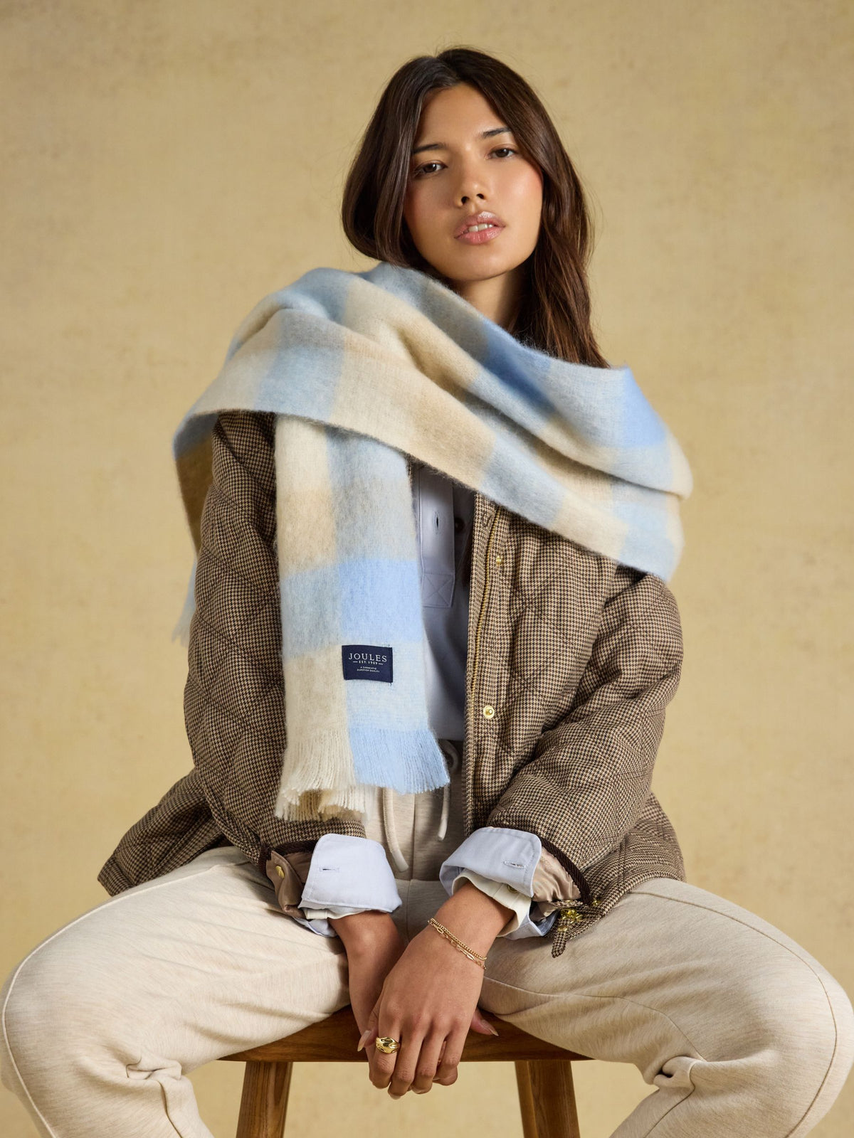 Brushed Scarf - Blue/Ecru Gingham