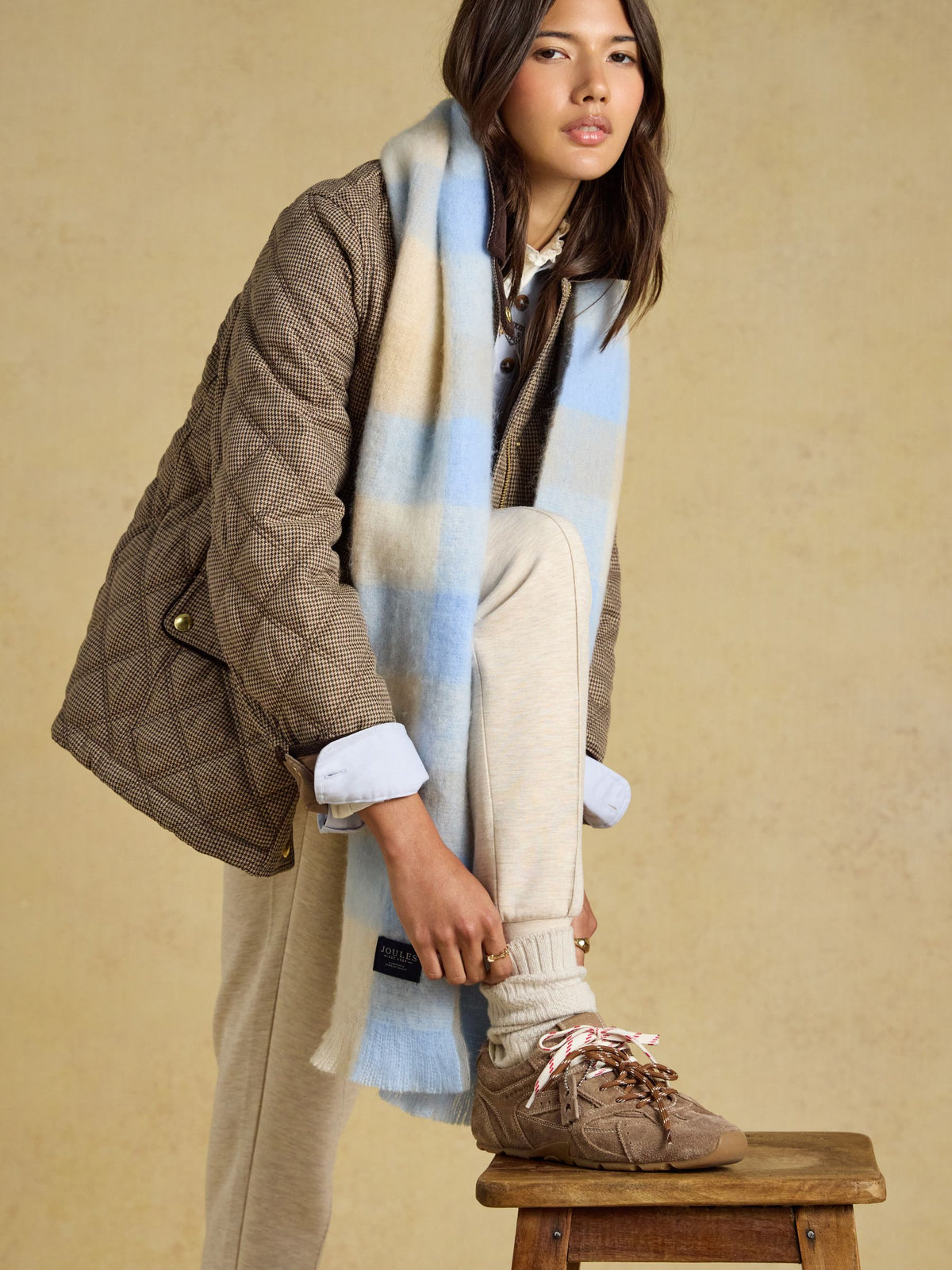 Brushed Scarf - Blue/Ecru Gingham
