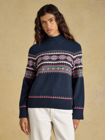 Cotton Blend Knitted Jumper - Navy
