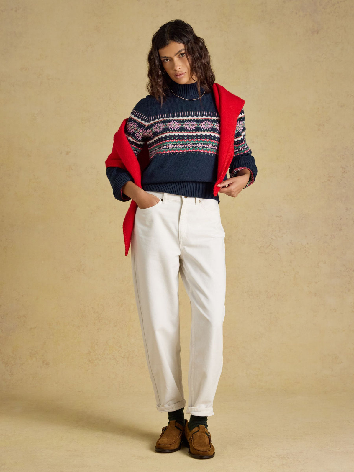 Cotton Blend Knitted Jumper - Navy