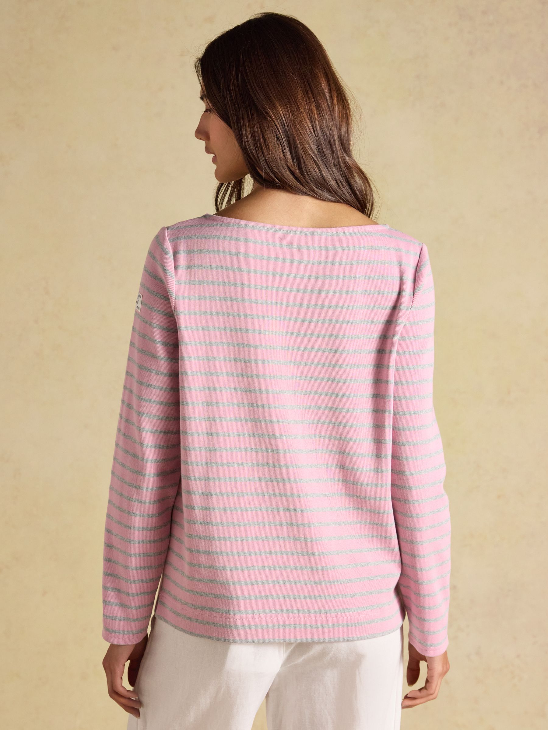 Harbour Pink & Grey Marl Long Sleeve Striped Boat Neck Breton Top
