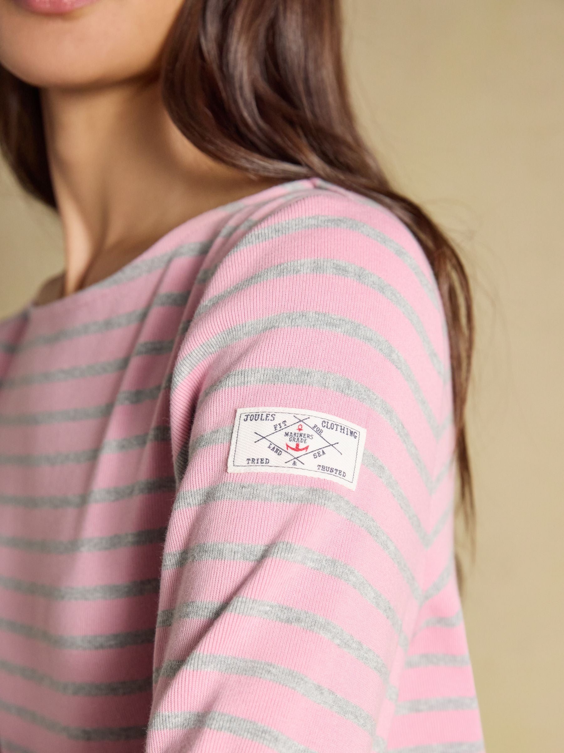 Harbour Pink & Grey Marl Long Sleeve Striped Boat Neck Breton Top