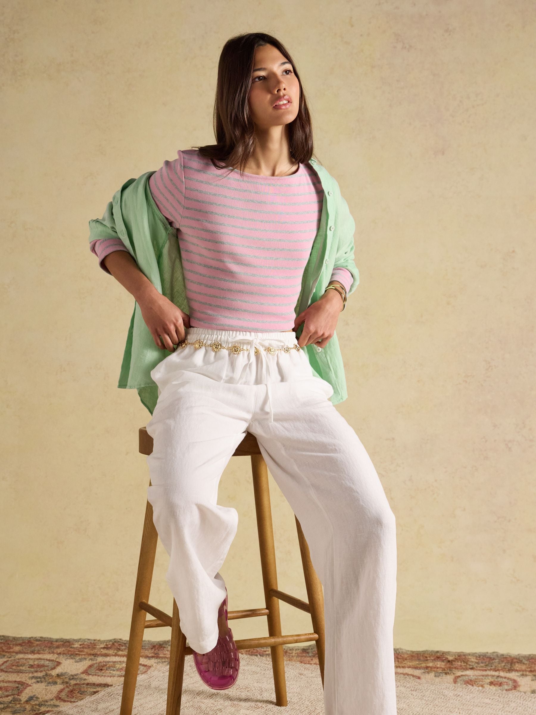 Harbour Pink & Grey Marl Long Sleeve Striped Boat Neck Breton Top
