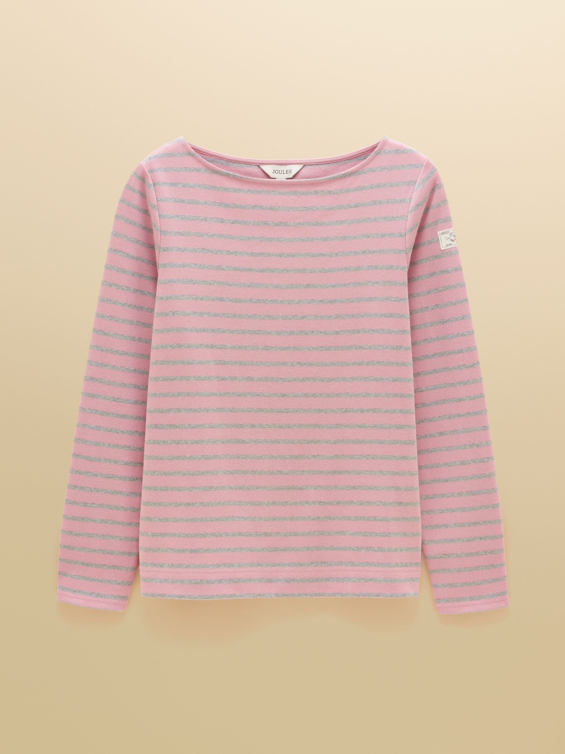 Harbour Pink & Grey Marl Long Sleeve Striped Boat Neck Breton Top