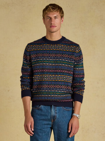 Fair Isle Crew Neck Jumper - Navy Multi