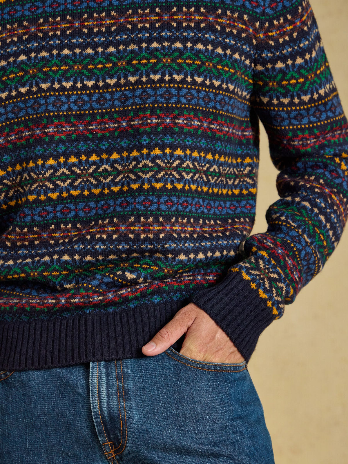 Fair Isle Crew Neck Jumper - Navy Multi