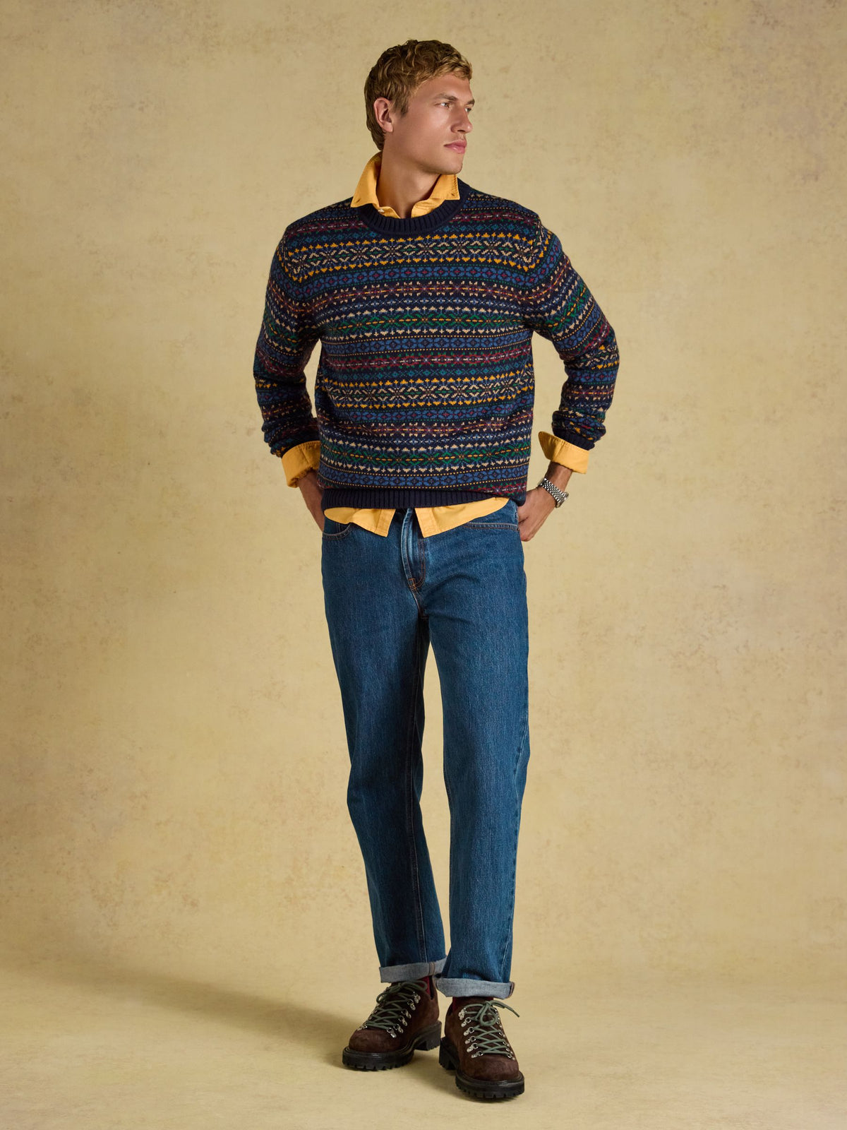 Fair Isle Crew Neck Jumper - Navy Multi