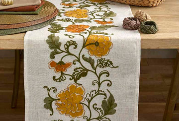 Embroidered autumn flower runner