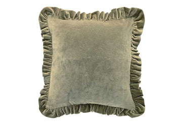 Matilda velvet ruffle cushion olive