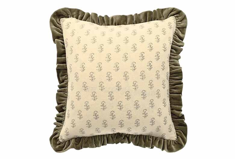 Matilda velvet ruffle cushion olive