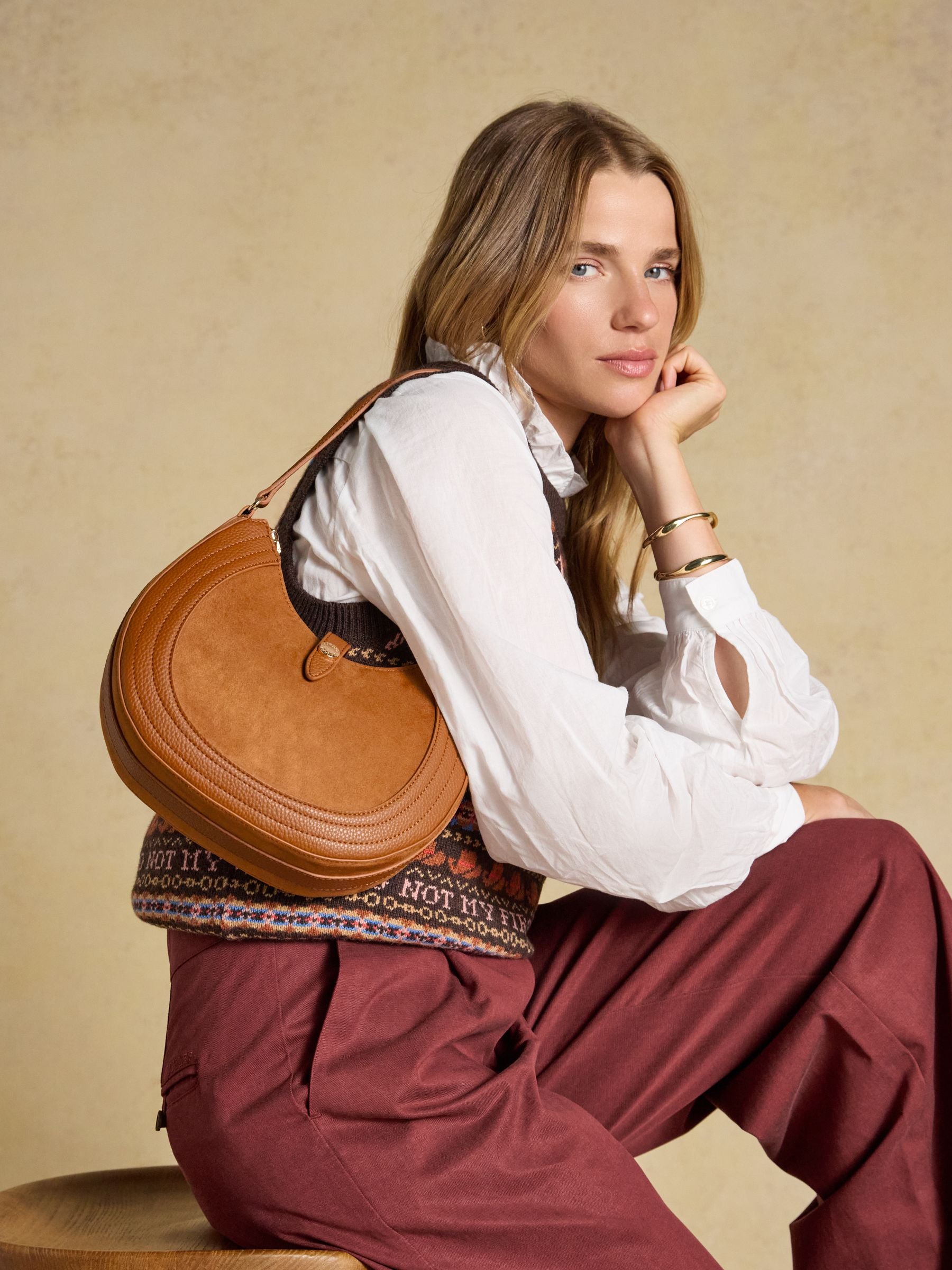 Tan Brown Crossbody Saddle Bag