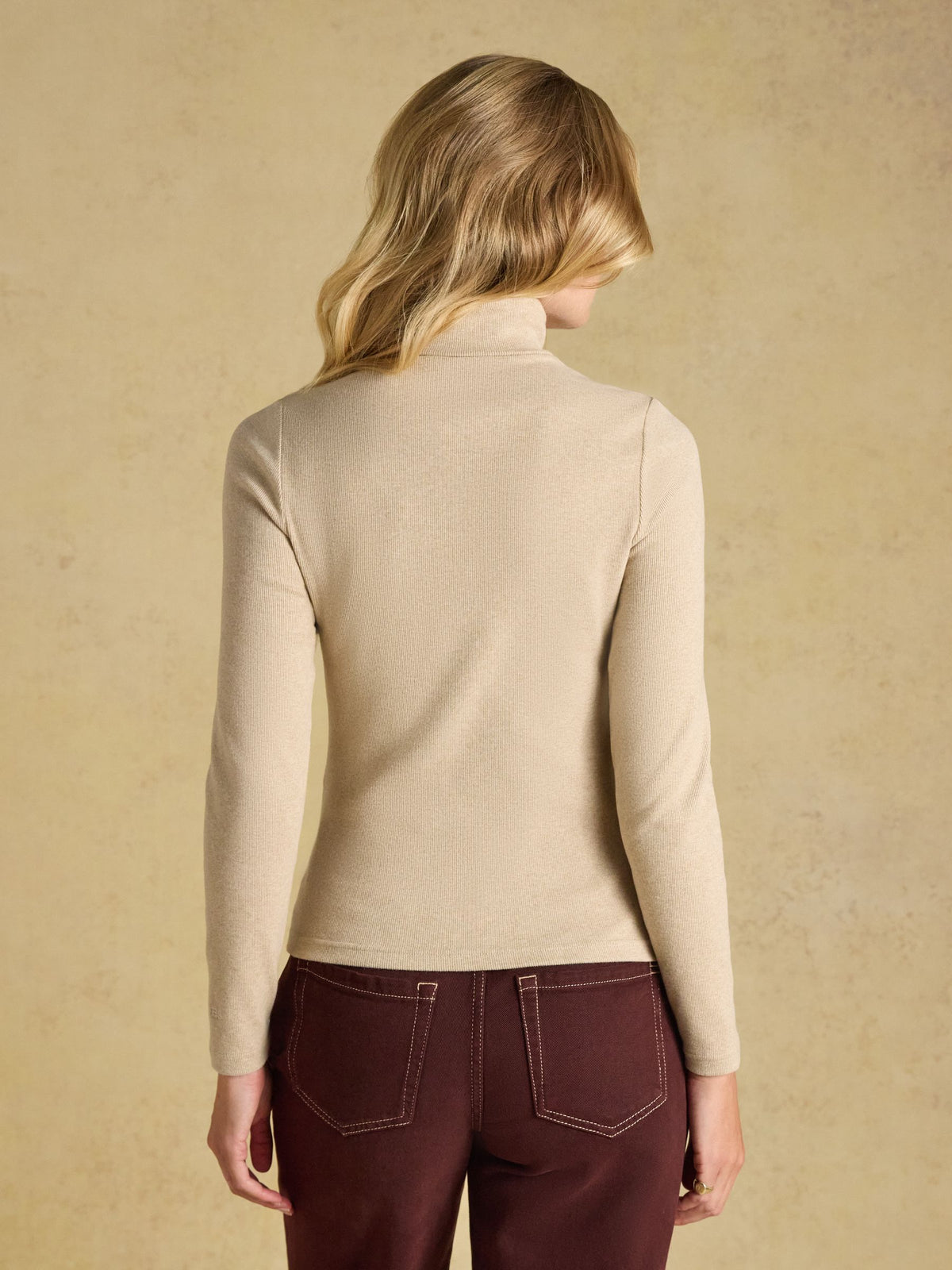 Warm Handle Ribbed Roll Neck Top - Oat Marl