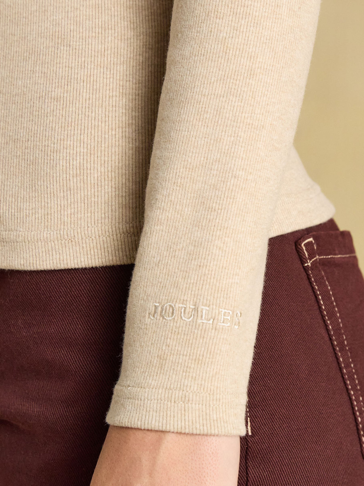 Warm Handle Ribbed Roll Neck Top - Oat Marl