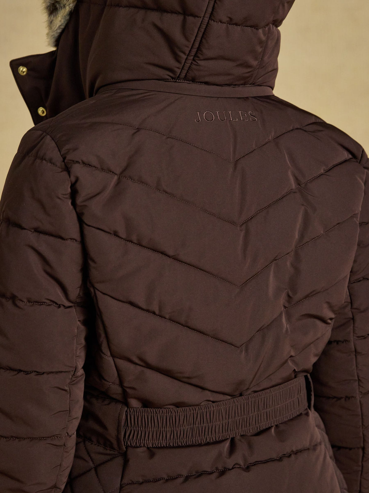 Showerproof Padded Coat with Faux Fur Hood - Chocolate Brown