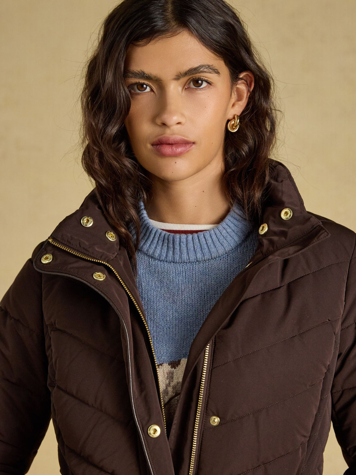 Showerproof Padded Coat with Faux Fur Hood - Chocolate Brown